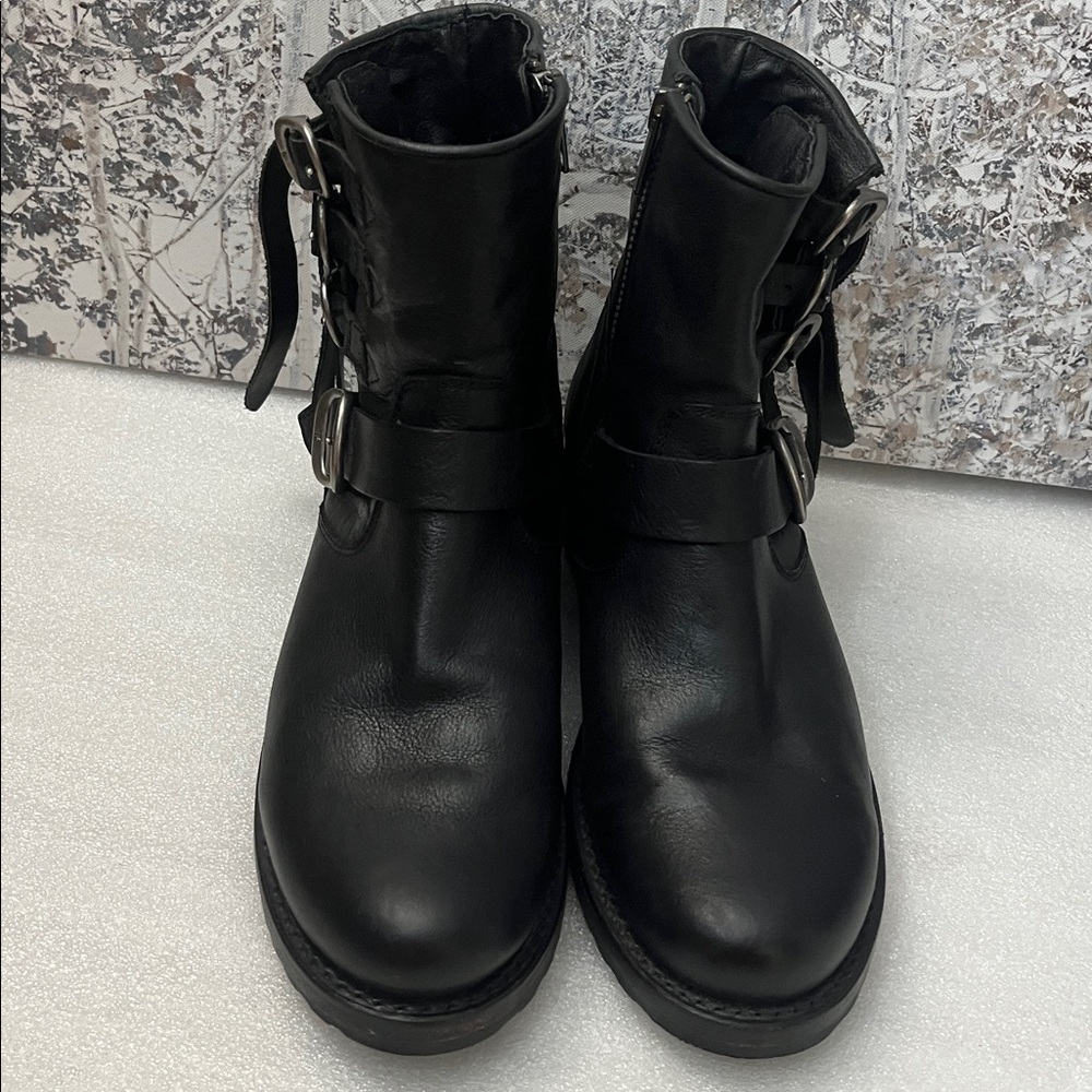 Frye Black Leather Buckle Ankle Boots - Picture 4 of 10